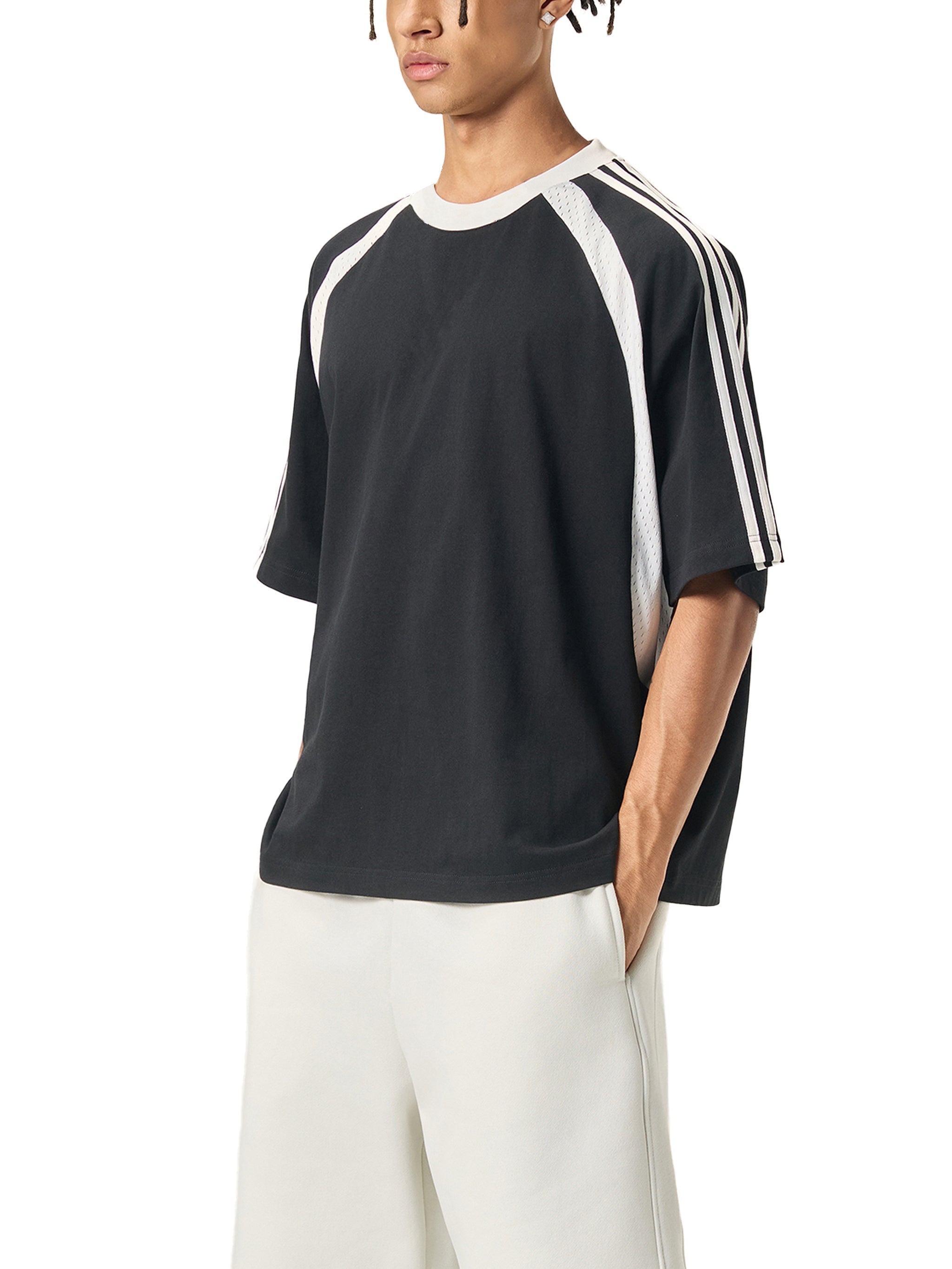 Contrast Stripes Panel Mesh T-shirt ODMPOD
